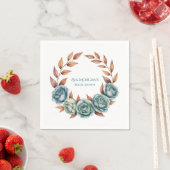 Teal Roses and Copper Leaves Bridal Shower スタンダードカクテルナプキン (インサイチュ)