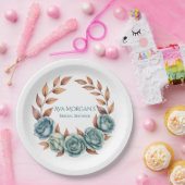 Teal Roses and Copper Leaves Bridal Shower ペーパープレート (パーティー)