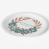 Teal Roses and Copper Leaves Bridal Shower ペーパープレート (アングル)