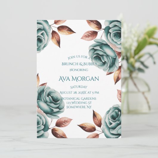 Teal Roses and Copper Leaves Brunch & Bubbly 招待状 (スタンド正面)