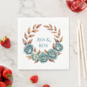 Teal Roses and Copper Leaves Wedding スタンダードランチョンナプキン (インサイチュ)