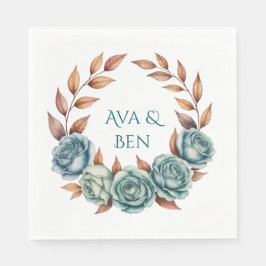 Teal Roses and Copper Leaves Wedding スタンダードランチョンナプキン
