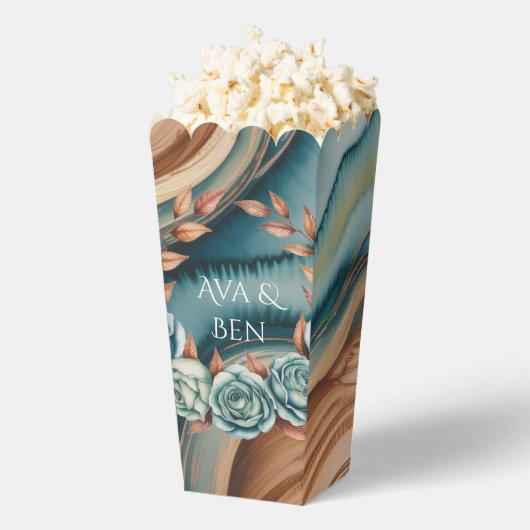 Teal Roses and Copper Leaves Wedding フェイバーボックス (はじけた状態)