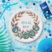 Teal Roses and Copper Leaves Wedding ペーパープレート (パーティー)