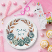 Teal Roses and Copper Leaves Wedding ペーパープレート (パーティー)