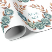 Teal Roses and Copper Leaves Wedding ラッピングペーパー (ロールコーナー)