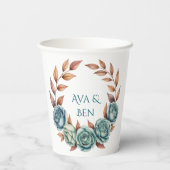 Teal Roses and Copper Leaves Wedding 紙コップ (裏面)