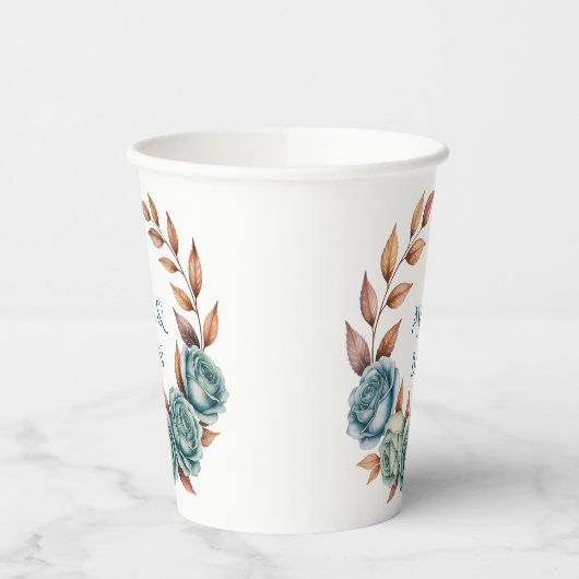 Teal Roses and Copper Leaves Wedding 紙コップ (左)