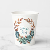 Teal Roses and Copper Leaves Wedding 紙コップ (正面)