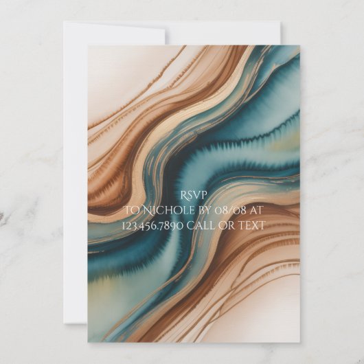 Teal Roses and Copper Leaves Wedding Shower 招待状 (裏面)