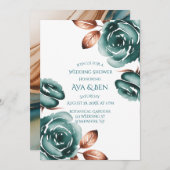 Teal Roses and Copper Leaves Wedding Shower 招待状 (正面/裏面)