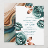 Teal Roses and Copper Leaves Wedding Shower 招待状 (正面/裏面)