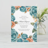 Teal Roses and Orange Floral Bachelorette Party 招待状 (スタンド正面)