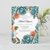 Teal Roses and Orange Floral Bridesmaids Luncheon 招待状 (スタンド正面)