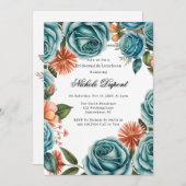 Teal Roses and Orange Floral Bridesmaids Luncheon 招待状 (正面/裏面)