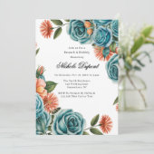 Teal Roses and Orange Floral Brunch & Bubbly 招待状 (スタンド正面)