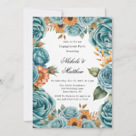 Teal Roses and Orange Floral Engagement Party 招待状