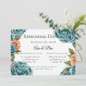 Teal Roses and Orange Floral Rehearsal Dinner 招待状 (スタンド正面)