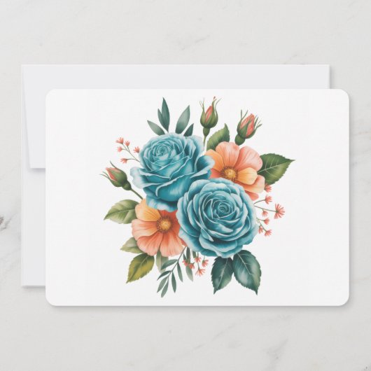 Teal Roses and Orange Floral Rehearsal Dinner 招待状 (裏面)