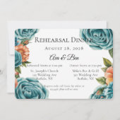 Teal Roses and Orange Floral Rehearsal Dinner 招待状 (正面)