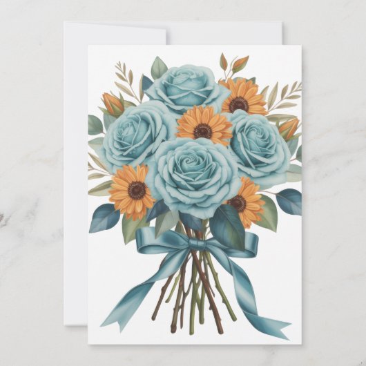 Teal Roses and Orange Floral Wedding Celebration  招待状 (裏面)