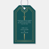 Teal Royal Medieval Gold Sword Wedding Welcome ギフトタグ (裏面)