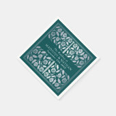Teal Royal Medieval Silver Sword Wedding スタンダードカクテルナプキン (角)