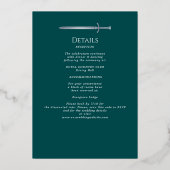 Teal Royal Medieval Silver Sword Wedding Details 箔招待状 (裏面)