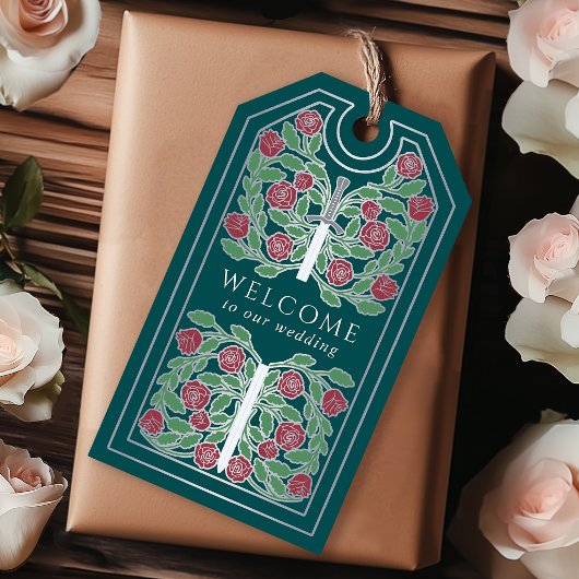 Teal Royal Medieval Silver Sword Wedding Welcome ギフトタグ