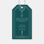 Teal Royal Medieval Silver Sword Wedding Welcome ギフトタグ (裏面)