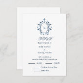 teal RSVP card Monogram With 2 Entree Choice エンクロージャーカード (正面/裏面)