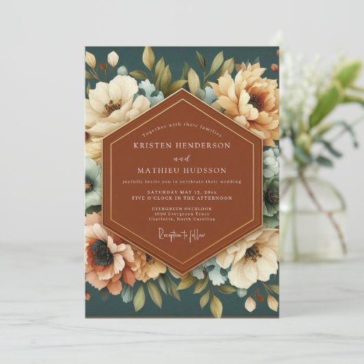 Teal Russet Painterly Wedding 招待状 (スタンド正面)