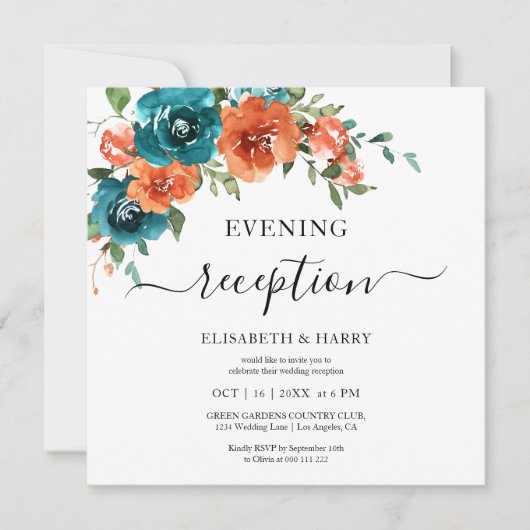 Teal Rust Orange Budget Rust Budget Wedding 招待状 (正面)