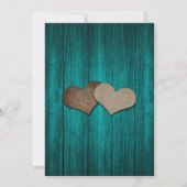 Teal Rustic Wood Burlap Hearts Mason Jar Wedding 招待状 (裏面)