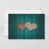 Teal Rustic Wood Mason Jar Burlap Hearts Wedding 出欠カード (裏面)