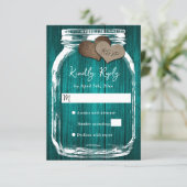 Teal Rustic Wood Mason Jar Fall Wedding 出欠カード (スタンド正面)