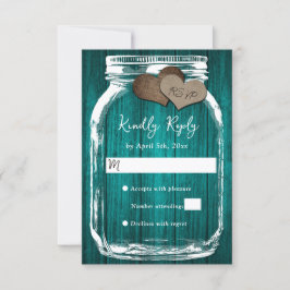 Teal Rustic Wood Mason Jar Fall Wedding 出欠カード