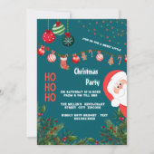 Teal Santa & Ornaments Christmas Party 招待状 (正面)