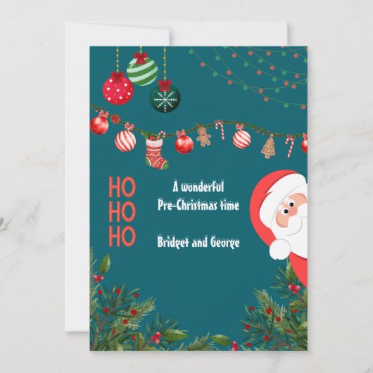 Teal Santa & Ornaments Christmas Party 招待状 (裏面)