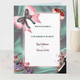 Teal Satin Folded Wedding Thank You Card サンキューカード