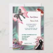 Teal Satin & Pink Bow Wedding Invitation 招待状 (正面)