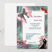 Teal Satin & Pink Bow Wedding Invitation 招待状 (正面/裏面)