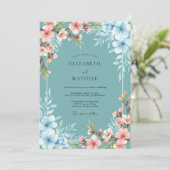 Teal Serene Blossom Spring Wedding 招待状 (スタンド正面)