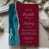 Teal Silver Agate Burgundy Wedding Invitation 招待状