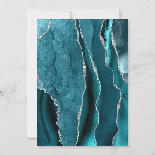 Teal Silver Agate Burgundy Wedding Invitation 招待状 (裏面)