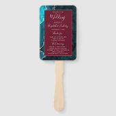 Teal Silver Agate Burgundy Wedding Program ハンドファン (正面)
