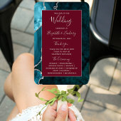 Teal Silver Agate Burgundy Wedding Program ハンドファン