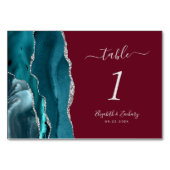 Teal Silver Agate Burgundy Wedding Table Number テーブルナンバー (正面)