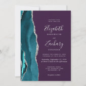 Teal Silver Agate Purple QR Code Wedding 招待状 (正面)