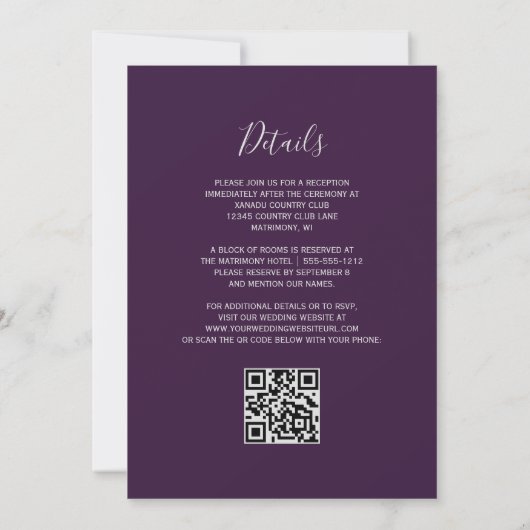 Teal Silver Agate Purple QR Code Wedding 招待状 (裏面)